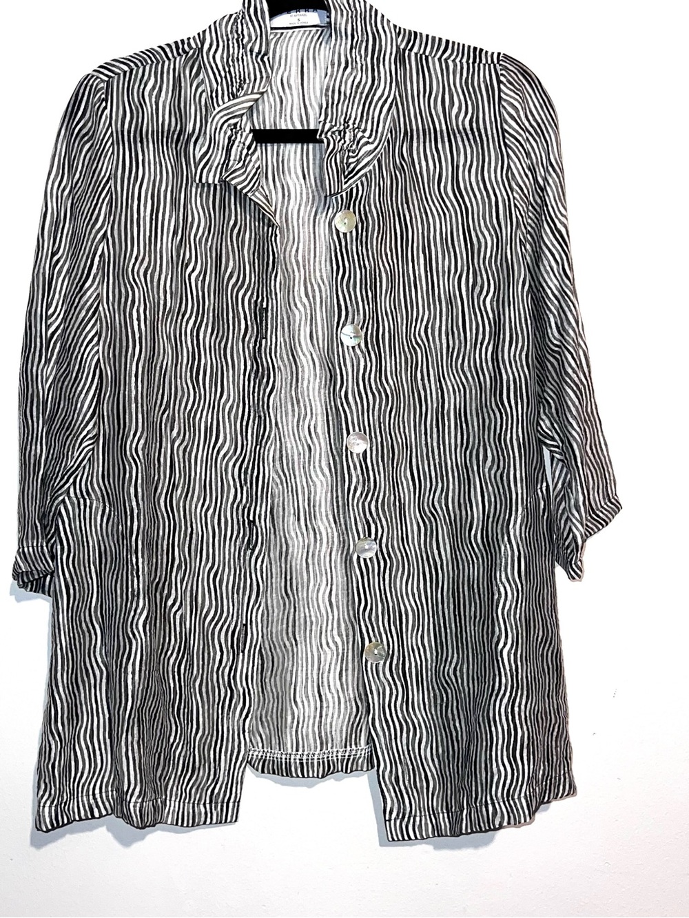 Striped Button-Down Shirt Jacket - Black & White
